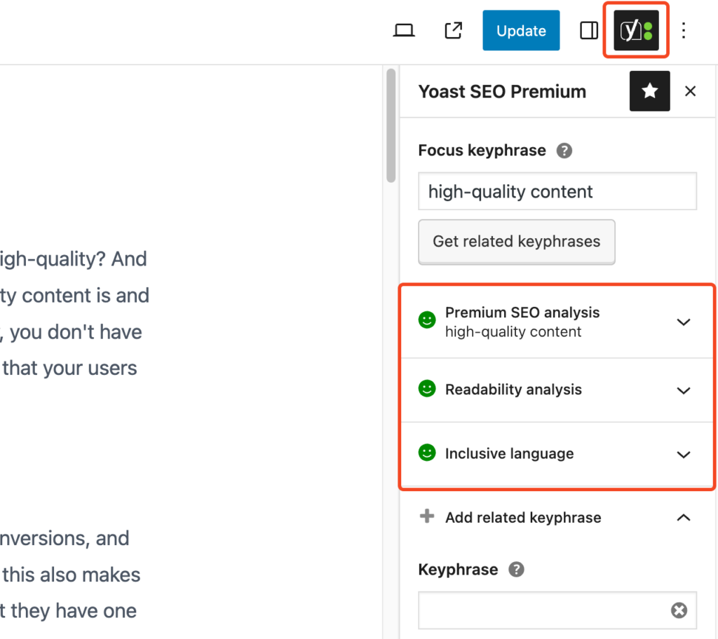 Traffic Light system of Yoast SEO