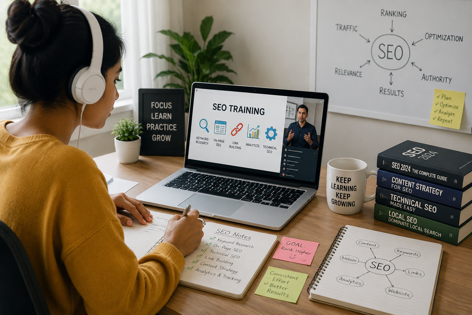 Student learning SEO online in Nepal through laptop-based training
