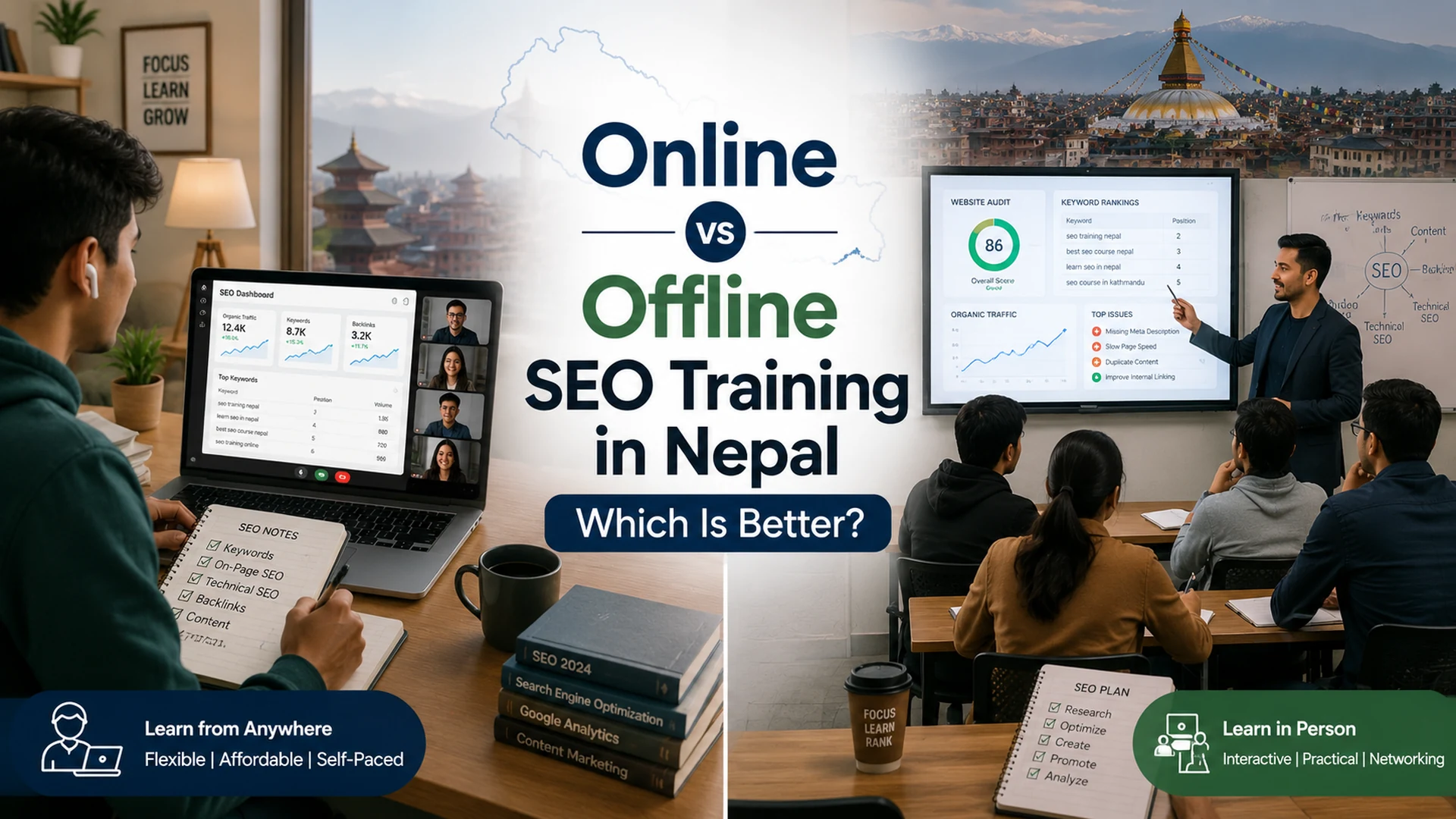 Online vs offline SEO training in Nepal comparison for beginners