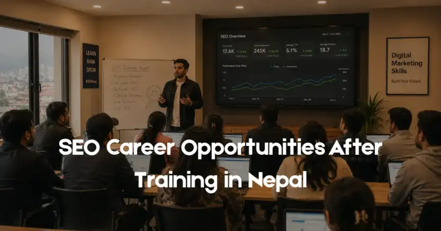 SEO training session in Nepal with instructor illustrating to students about seo career opportunities after training in nepal
