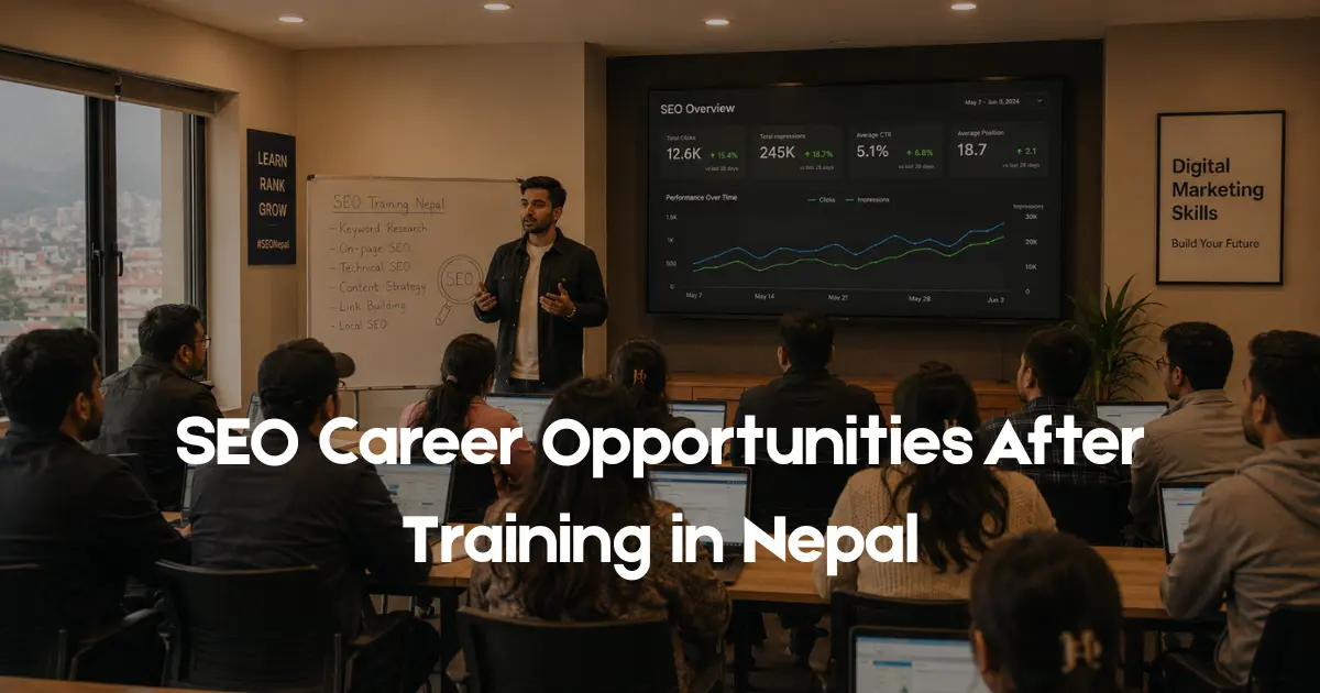 SEO training session in Nepal with instructor illustrating to students about seo career opportunities after training in nepal