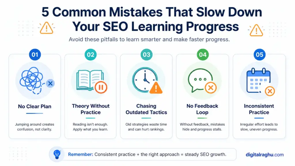 Common mistakes that slow down SEO learning progress